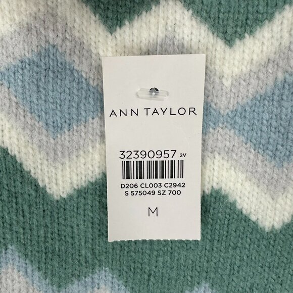 Ann Taylor Chevron Tunic Sweater M Fair Isle Diamond Relaxed Seafoam Green Blue - Picture 5 of 10
